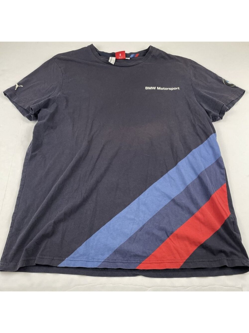 PUMA x BMW MOTORSPORT T-Shirt Men’s 2XL Navy Striped Crew Neck Logos